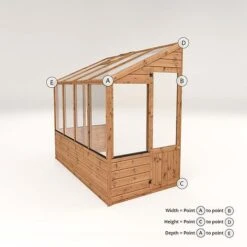 Waltons 8 X 4 Traditional Lean To Wooden Shiplap Tongue And Groove Greenhouse -PlantHub Shop 04GREENLEAN0804 V220Meaure20Visual