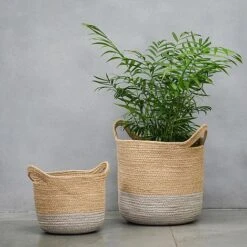 Geilo Jute Grey Lined Basket H20Cm D23Cm -PlantHub Shop 165312 1