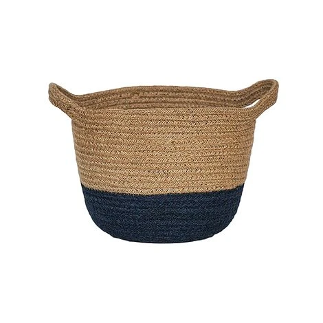 Geilo Jute Navy Lined Basket H20Cm D23Cm 3 Geilo Jute Navy Lined Basket H20Cm D23Cm