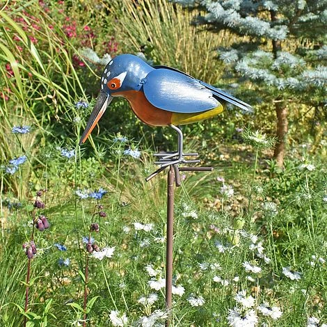 Metal Kingfisher Garden Stake 1m Tall Outdoor Bird Ornament 3 Metal Kingfisher Garden Stake 1m Tall Outdoor Bird Ornament