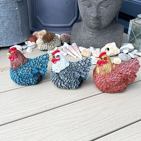 3 Chicken Garden Ornaments Hen Outdoor Animal Statues 4 3 Chicken Garden Ornaments Hen Outdoor Animal Statues - Image 2