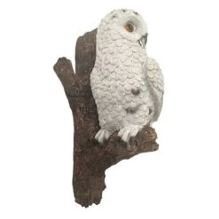Wall Mountable Snowy Owl Bird On A Branch Garden Ornament -PlantHub Shop 3445 SNOW 2