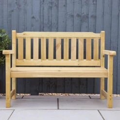 Waltons 2 Seater Pressure Treated Wooden Garden Bench 4ft -PlantHub Shop 4ft Bench Front Lifestyle