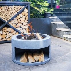 Firebowl & Round Console Cement H32Cm D58Cm -PlantHub Shop 996767 2