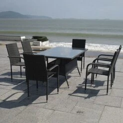 Albany Garden Rectangular Rattan Dining Set 6 Seater Grey Stackable -PlantHub Shop ALBASET6G