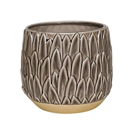 Arles Leaf Embossed Mocha Planter H20Cm D22Cm 3 Arles Leaf Embossed Mocha Planter H20Cm D22Cm