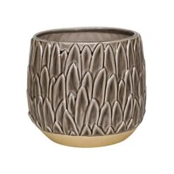Arles Leaf Embossed Mocha Planter H24Cm D28Cm