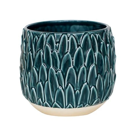 Arles Leaf Embossed Teal Planter H17Cm W18Cm 3 Arles Leaf Embossed Teal Planter H17Cm W18Cm