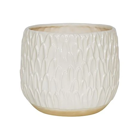 Arles Leaf Embossed White Planter H17Cm W18Cm 3 Arles Leaf Embossed White Planter H17Cm W18Cm