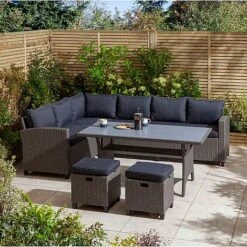Rowlinson Garden Deluxe Rattan Corner Sofa Dining Set 8 Seat Grey -PlantHub Shop AlbanyCornerset Grey 01