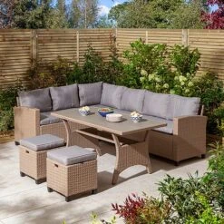 Rowlinson Garden Deluxe Rattan Corner Sofa Dining Set 8 Seat Oatmeal -PlantHub Shop AlbanyCornerset Wheat 02