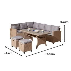 Rowlinson Garden Deluxe Rattan Corner Sofa Dining Set 8 Seat Oatmeal -PlantHub Shop AlbanyRattansizes