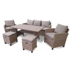 Rowlinson Albany Rattan Garden Sofa Dining Set 7 Seat Oatmeal -PlantHub Shop Bude Oatmeal