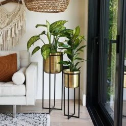 Calla Planter Stand Black/Antique Gold H58CM D22CM -PlantHub Shop CPSBG58 1