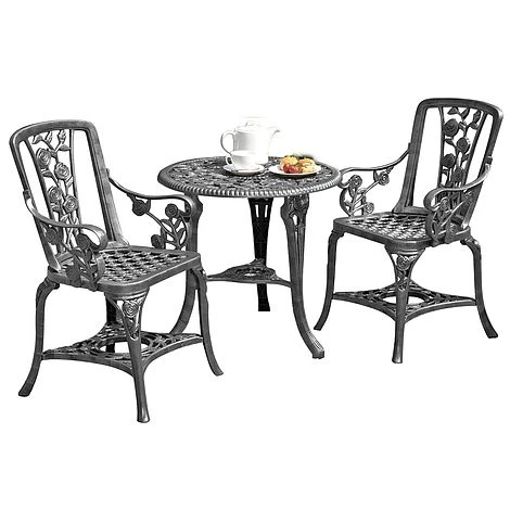Three-Piece Rose Armchair Bistro Set - Pewter 4 Three-Piece Rose Armchair Bistro Set - Pewter - Image 2