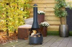 Idooka Garden Chiminea Outdoor Fire Pit Patio Heater Black Metal Log Burner Chimney -PlantHub Shop Day