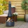 Idooka Garden Chiminea Outdoor Fire Pit Patio Heater Black Metal Log Burner Chimney -PlantHub Shop Day20Sq