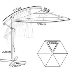 Idooka 300cm Grey Cantilever Garden Parasol - Patio Umbrella & Sun Shade -PlantHub Shop Dims2