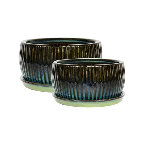 Emerald Round Reactive Glaze Bonsai Planter Set Of 2 3 Emerald Round Reactive Glaze Bonsai Planter Set Of 2