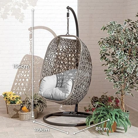 Brampton Luxury Rattan Wicker Outdoor Hanging Cocoon Egg Swing Chair Single 4 Brampton Luxury Rattan Wicker Outdoor Hanging Cocoon Egg Swing Chair Single - Image 2