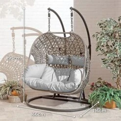 Brampton Luxury Rattan Wicker Outdoor Hanging Cocoon Egg Swing Chair Double 9 Brampton Luxury Rattan Wicker Outdoor Hanging Cocoon Egg Swing Chair Double -PlantHub Shop Egg20chair20sizes3