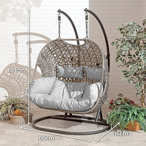 Brampton Luxury Rattan Wicker Outdoor Hanging Cocoon Egg Swing Chair Double 4 Brampton Luxury Rattan Wicker Outdoor Hanging Cocoon Egg Swing Chair Double - Image 2