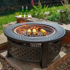Round Steel Firepit With Copper Effect Bowl -PlantHub Shop FPITR LS4