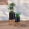 Idooka Metal Barrel Plant Pot Pair With Wooden Stands -PlantHub Shop FZ3000510 black Sq