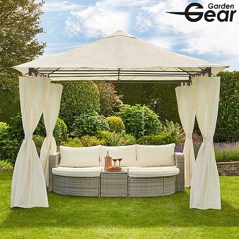 Garden Gear 3x3m Metal Gazebo With Cream Roof And Curtains 3 Garden Gear 3x3m Metal Gazebo With Cream Roof And Curtains