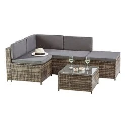 Garden Gear Milan Rattan Lounge Sofa Set - Dark Grey -PlantHub Shop G4678 MIilan L Shape Rattan Grey CO 3