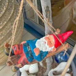 Sleeping Gnome In A Hammock Hanging Garden Ornament -PlantHub Shop GB031 3