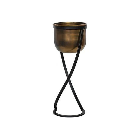 Indoor Kensington Brass Metal Round Planter On Stand H42Cm W14Cm 4 Indoor Kensington Brass Metal Round Planter On Stand H42Cm W14Cm - Image 2