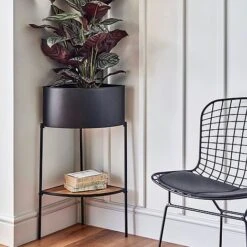 Indoor Kensington Metal Corner Planter Stand In Black H76Cm W30Cm -PlantHub Shop IKMCPSB76 1 copy