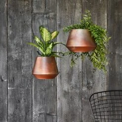 Indoor Soho Aged Copper Hanging Planter With Leather Strap H15Cm D19Cm -PlantHub Shop ISACHPLS19 1