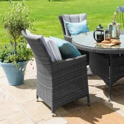 Maze Rattan LA Garden Dining Set Round With Ice Bucket 4 Seat -PlantHub Shop LA 4 Seat Round Dining Set GREY 2sq