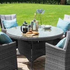 Maze Rattan LA Garden Dining Set Round With Ice Bucket 4 Seat -PlantHub Shop LA 4 Seat Round Dining Set GREY 2sqqqq