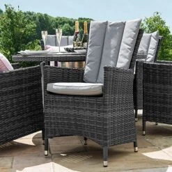 Maze Rattan LA Garden Dining Set Round With Ice Bucket 8 Seat -PlantHub Shop LA 6 Seat Round Dining Set grey flat weave 11 blue skySQQQ