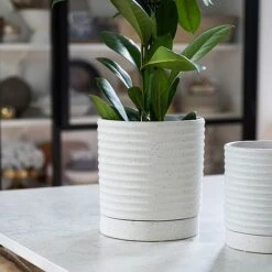 Luna Stoneware Planter & Saucer White H20CM D18CM -PlantHub Shop LSPW18 3
