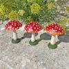 Set Of 3 Red Cap Garden Mushroom Ornaments