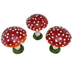Set Of 3 Red Cap Garden Mushroom Ornaments -PlantHub Shop NJ1034 2