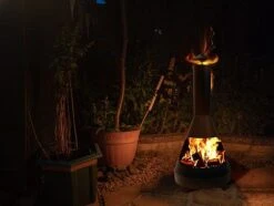 Idooka Garden Chiminea Outdoor Fire Pit Patio Heater Black Metal Log Burner Chimney -PlantHub Shop Night2