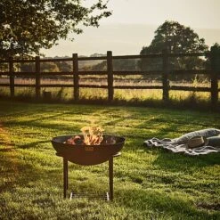 Outdoor Cast Iron Firebowl On Stand In Black Iron H45Cm W56Cm