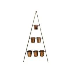 Outdoor Vertical Gold Metal Wall Plant Stand With Planters H128Cm W51Cm Planter Size Ext Diam 9Cm