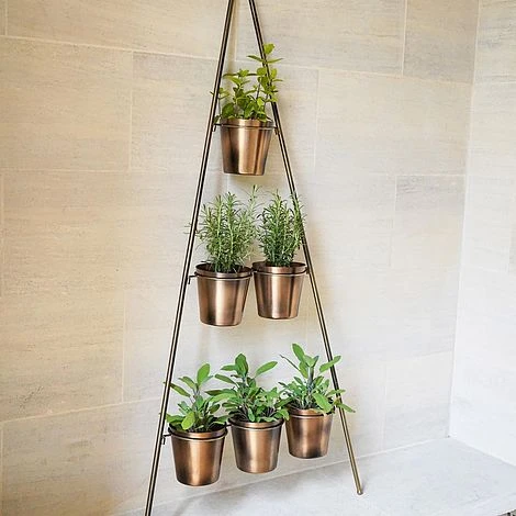 Outdoor Vertical Gold Metal Wall Plant Stand With Planters H148Cm W69Cm Planter Size External Diam 14Cm 4 Outdoor Vertical Gold Metal Wall Plant Stand With Planters H148Cm W69Cm Planter Size External Diam 14Cm - Image 2