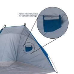 Idooka Outdoors Beach Tent Shelter With Inner Pockets Carrying Pouch UPF 50+ Blue/Green -PlantHub Shop Pocket2