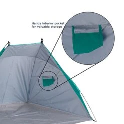 Idooka Outdoors Beach Tent Shelter With Inner Pockets Carrying Pouch UPF 50+ Blue/Green -PlantHub Shop Pocket3