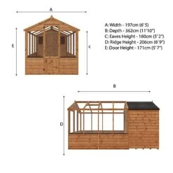 Waltons 12' X 6' Apex Greenhouse With Shed Extension -PlantHub Shop Product Spec Drawing and Floor Plan Template 20combi greenhouse 12x6 Spec20Drawing