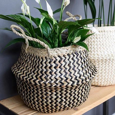 Seagrass Chevron Black Lined Basket Small H25Cm D30Cm 4 Seagrass Chevron Black Lined Basket Small H25Cm D30Cm - Image 2