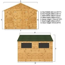 Waltons 10' X 10' Premium Shiplap Apex Roof Garden Workshop Shed -PlantHub Shop SI 001 004 0095 Apex Variant Spec Render