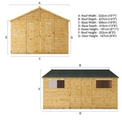 Waltons 14' X 10' Premium Shiplap Apex Roof Garden Workshop Shed -PlantHub Shop SI 001 004 0097 14x10 Apex Variant Spec Render